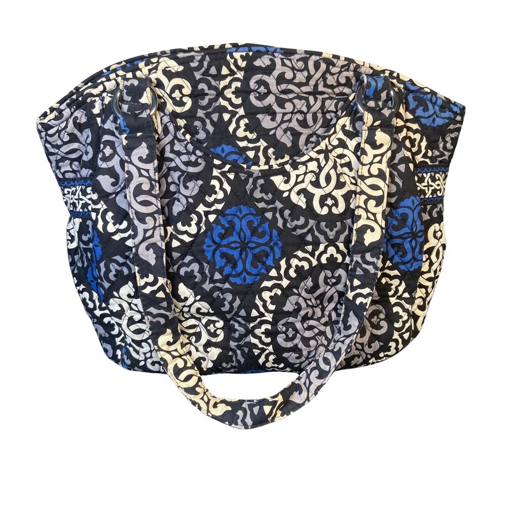 Vera Bradley Canterberry Cobalt Quilted Shoulder Bag Black Blue White EUC